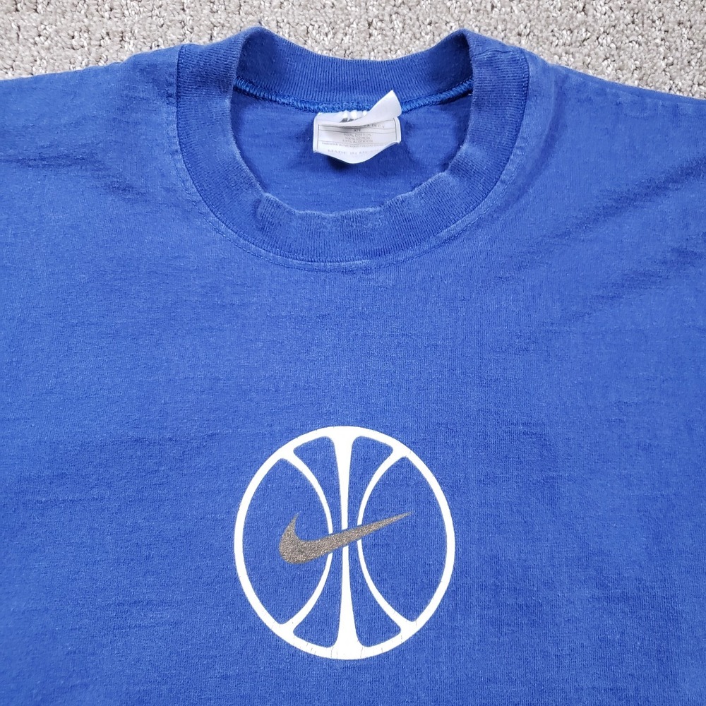Vintage 90s NIKE Air Max Shirt Men Large Blue Basketball Center Swoosh Thrashed - Picture 3 of 13